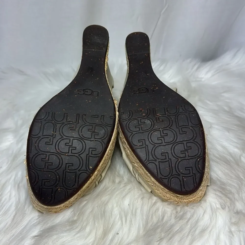UGG Lucy‎ Ankle Light Tan Twist Wrap Jute Wedge Platform Sandals Sz 8.5